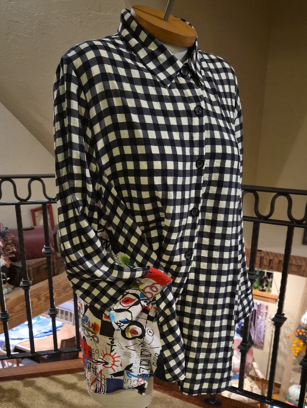 Women's Mixed Patern Button-Down Swing Top